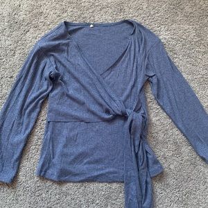 Self-Tie, Criss-Cross Blue Blouse